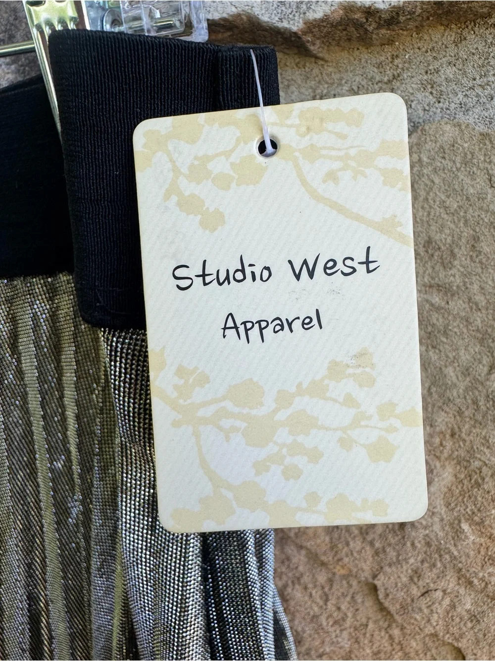 Studio West Metallic Olive-Gold and Black Pleated Midi Skirt Large Festival - Picture 3 of 12